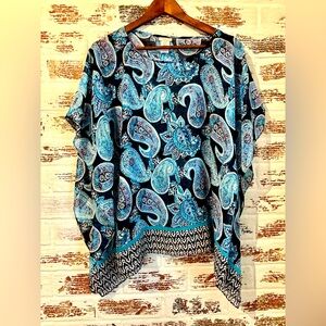 Talbots Paisley Poncho Blouse Semi Sheer Colorful Size S